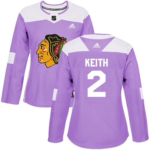 Adidas Blackhawks #2 Duncan Keith Purple Authentic Fights Cancer Women's Stitched NHL Jersey - Click Image to Close